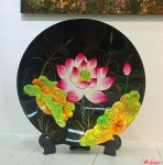 Đĩa Sơn Mài Lưu Niệm - Hoa sen nhũ vàng (D=20cm)