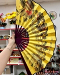 Quạt gỗ tranh cổ xưa trang trí loại lớn (33cm)