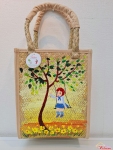 Túi xách cỏ bàng quai bọc vải cô gái xích đu (20x26cm)