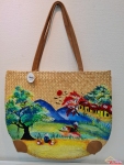 Túi xách cói cỏ bàng loại lớn - Vẽ tranh Việt cực chất (35cm x 45cm)