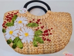 Túi xách lục bình - Quai tròn thêu hoa 30cm