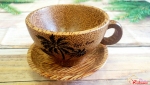 Ly cà phê gỗ dừa - khắc logo Việt Nam (D10cm, Đế D12cm)