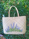 Túi xách cói cỏ bàng thêu hoa Lavender (38cm x 42cm)