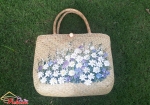 Túi xách cói cỏ bàng vẽ hoa cúc (25cm x 36cm)